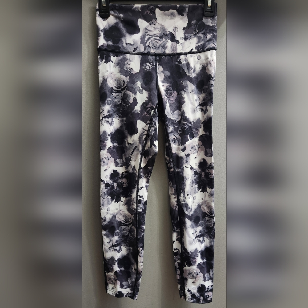 lululemon athletica Black and White Floral Leggings